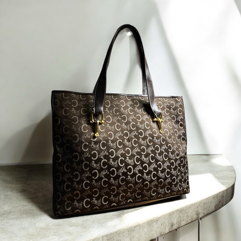 Celine Brown Canvas & Leather C Carriage Tote